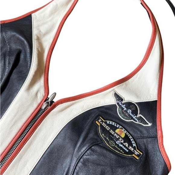 Harley-Davidson Black and Cream Leather Motorcycle Jacket - Picture 4 of 8